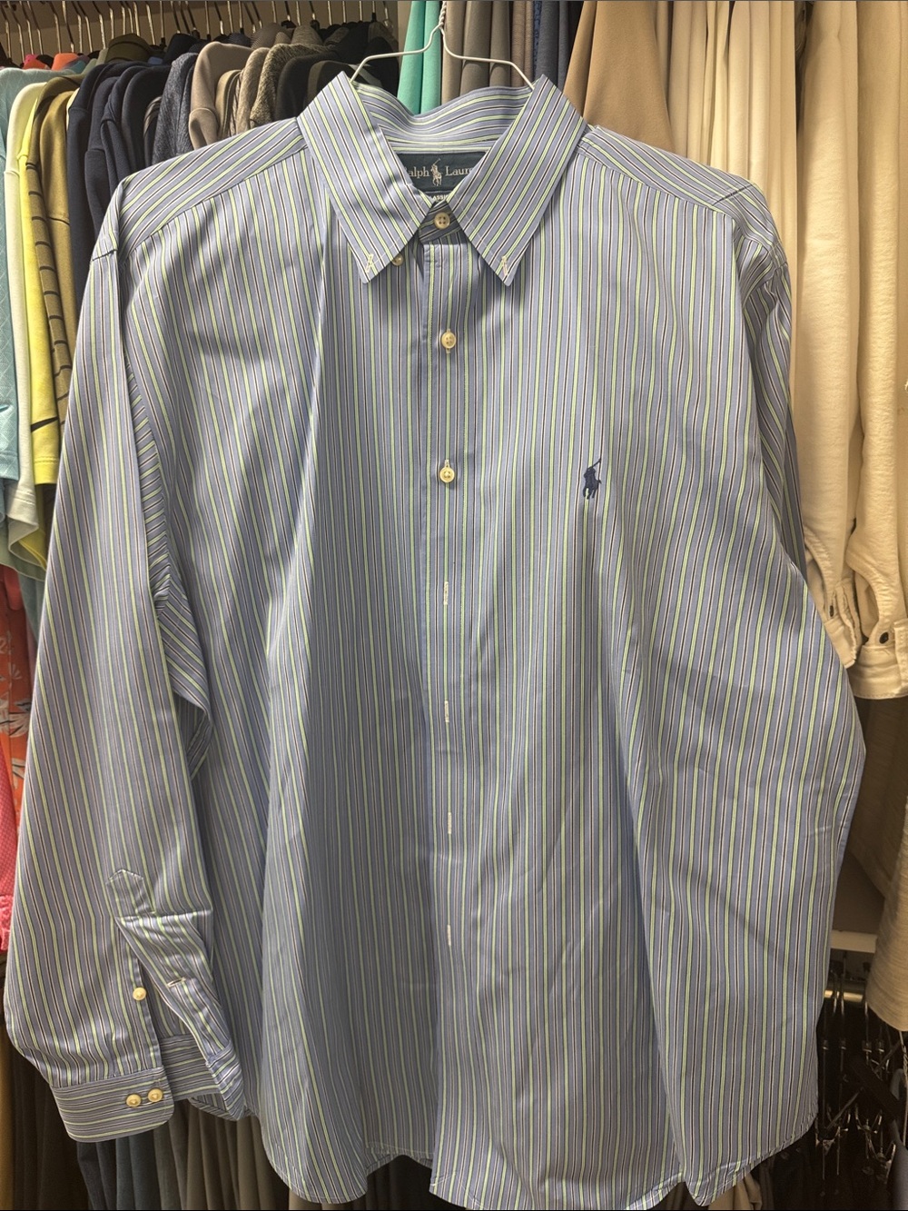 Ralph Lauren Light Blue Multi-Stripe Cotton Button-Down Shirt